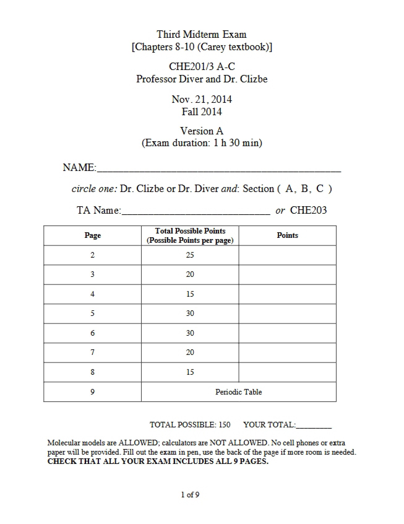 Fall 2014 Version A Midterm III
