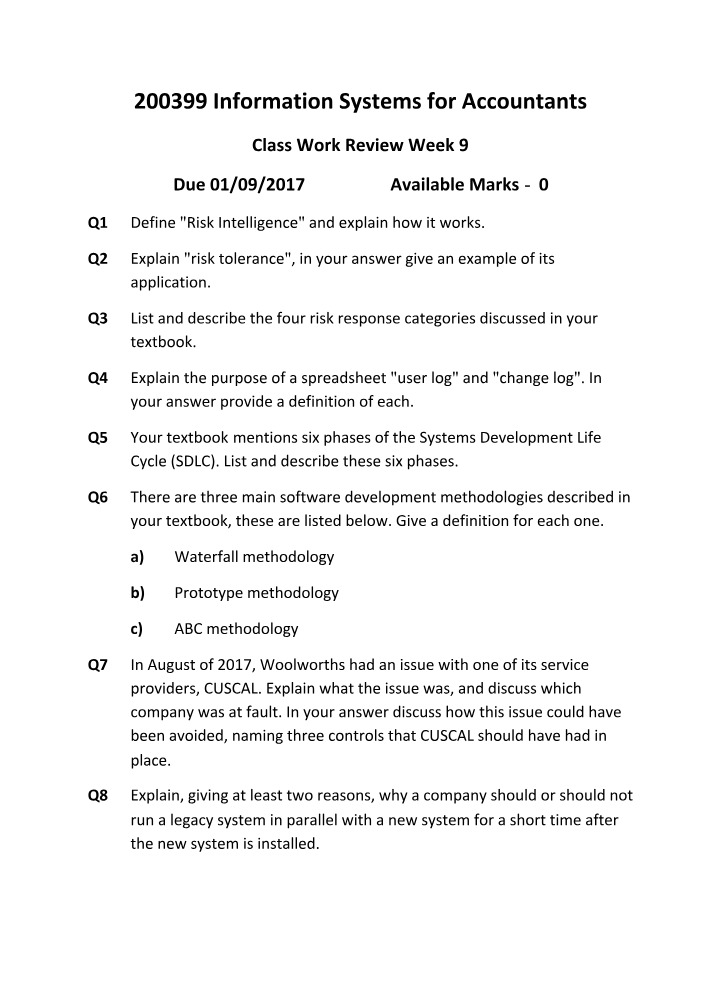Week 9 Class Work Review