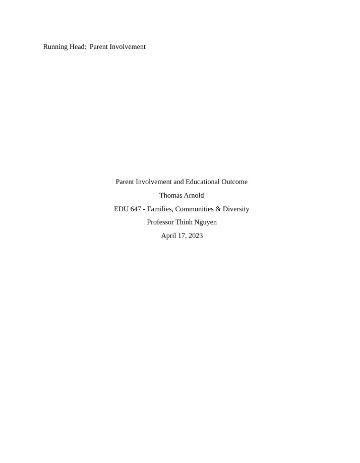 Educational Outcome and Parent Involvement