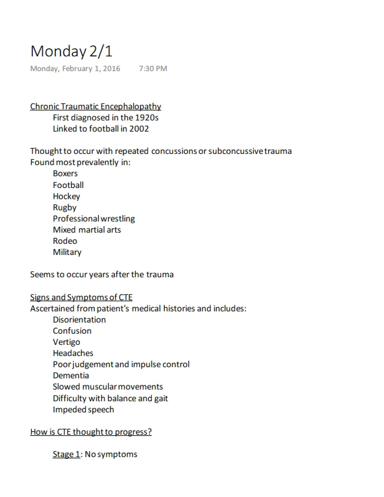 Encephalopathy (Chronic Traumatic)