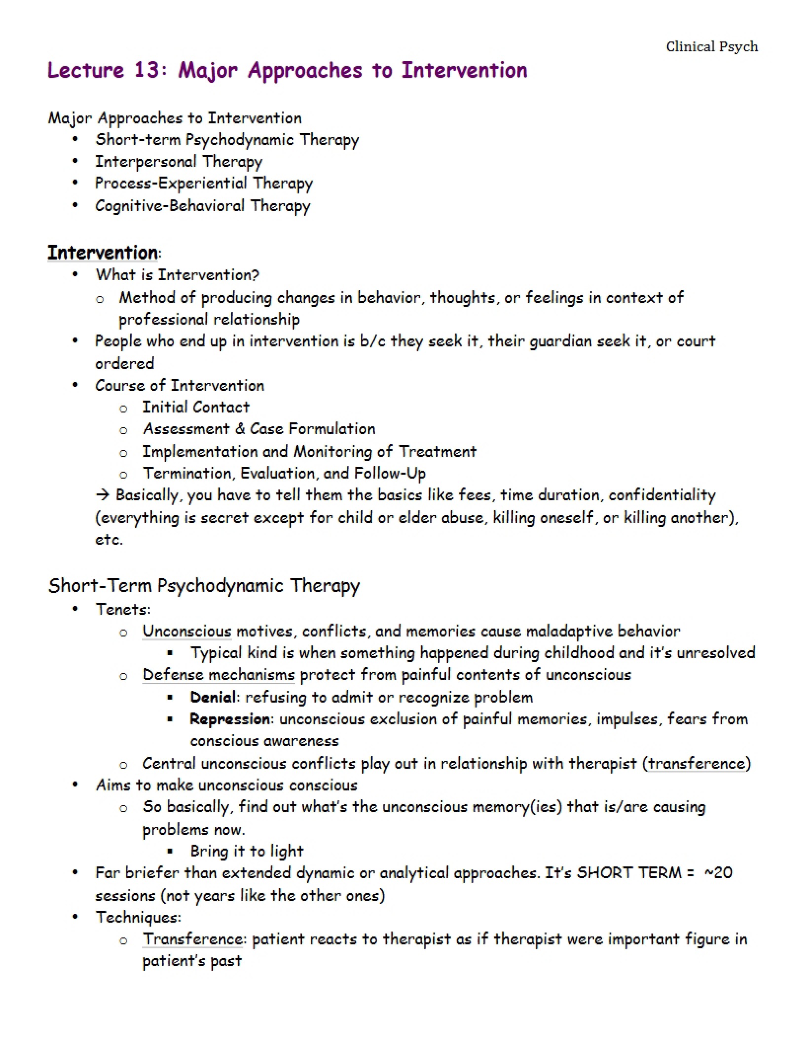 Intervention Approaches (Lecture 13)