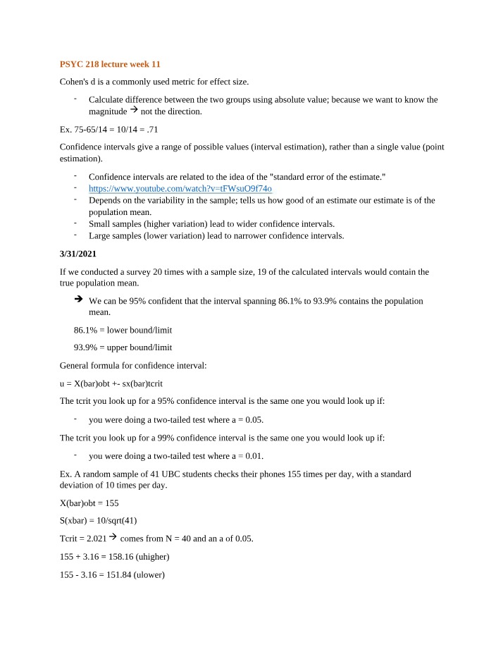 PSYC 218 Week 11 Lecture