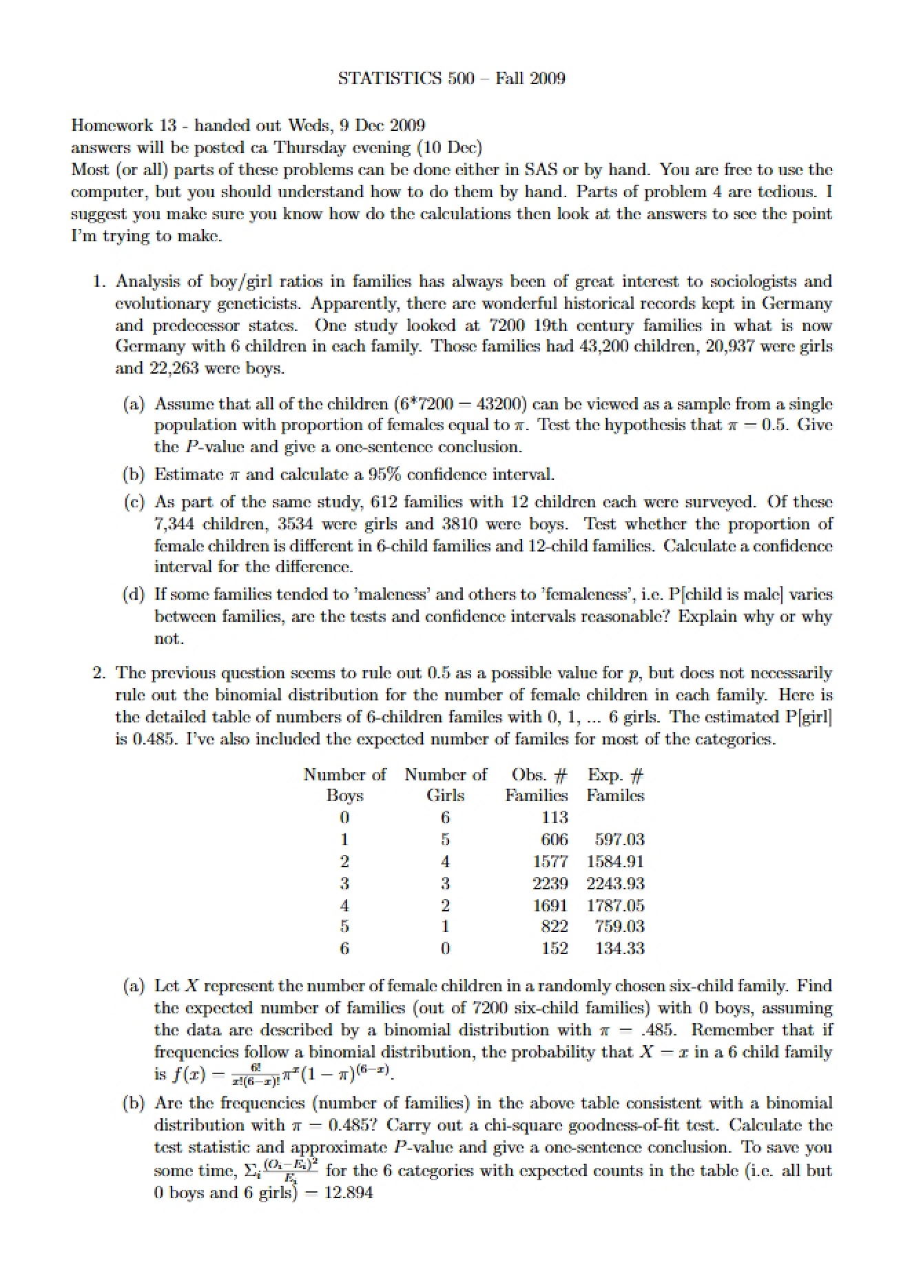 Thirteenth Homework for Statistical Methods I