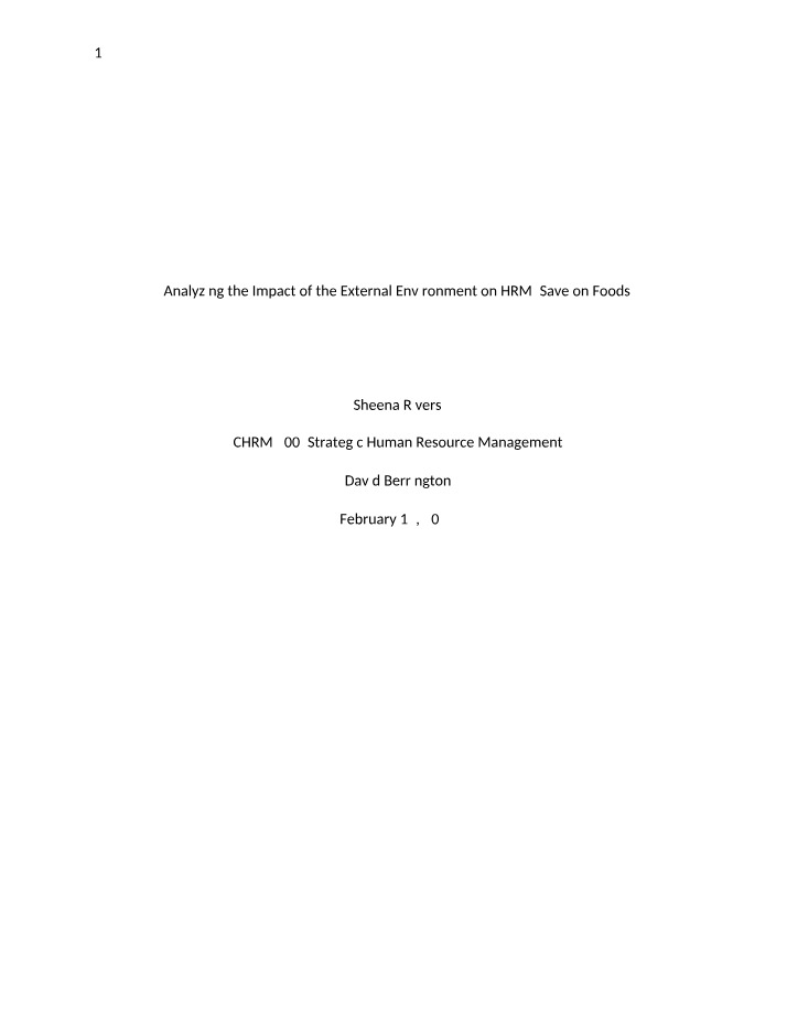 Impact of External Factors on HRM - Save on Foods Analysis