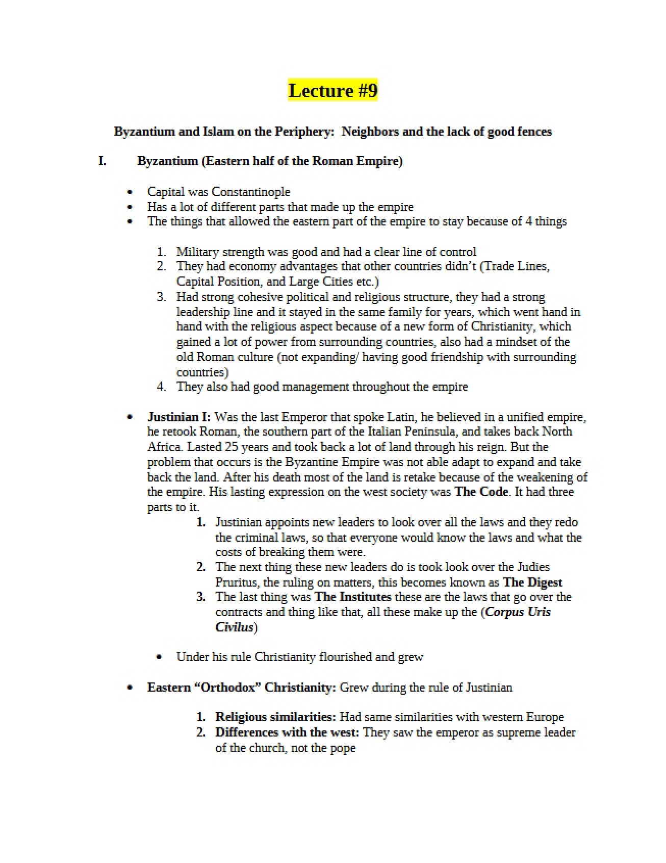 Ninth Lecture Summary for EUH 2000