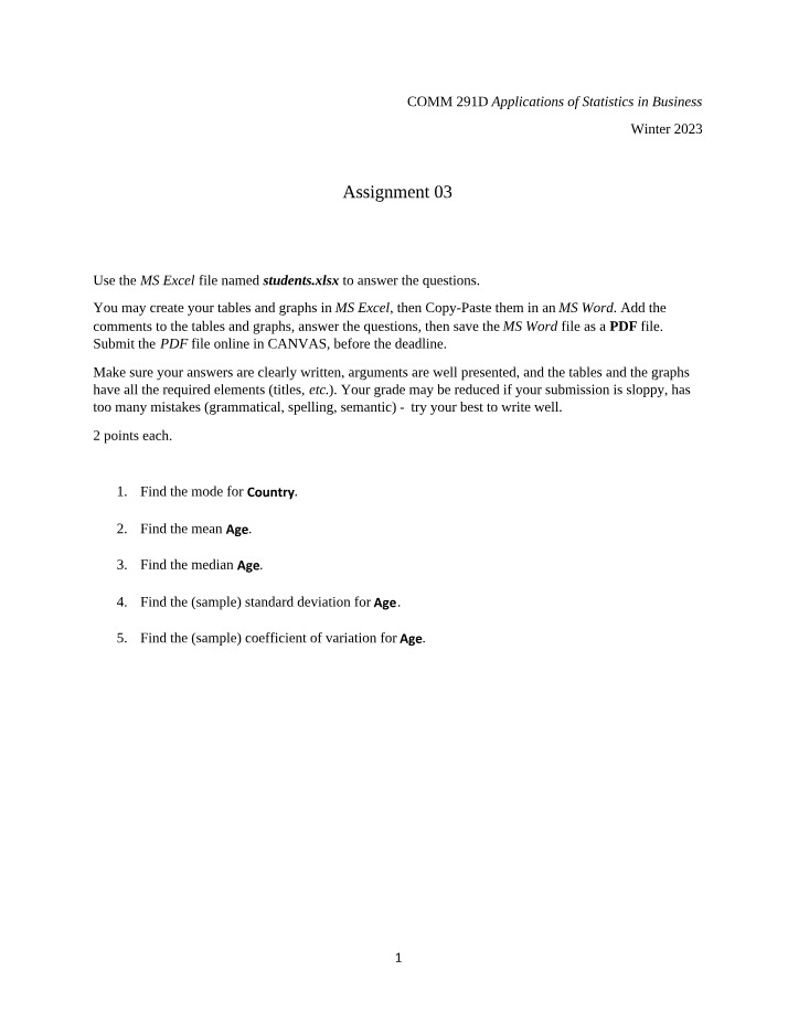 Stat 100 Assignment 03