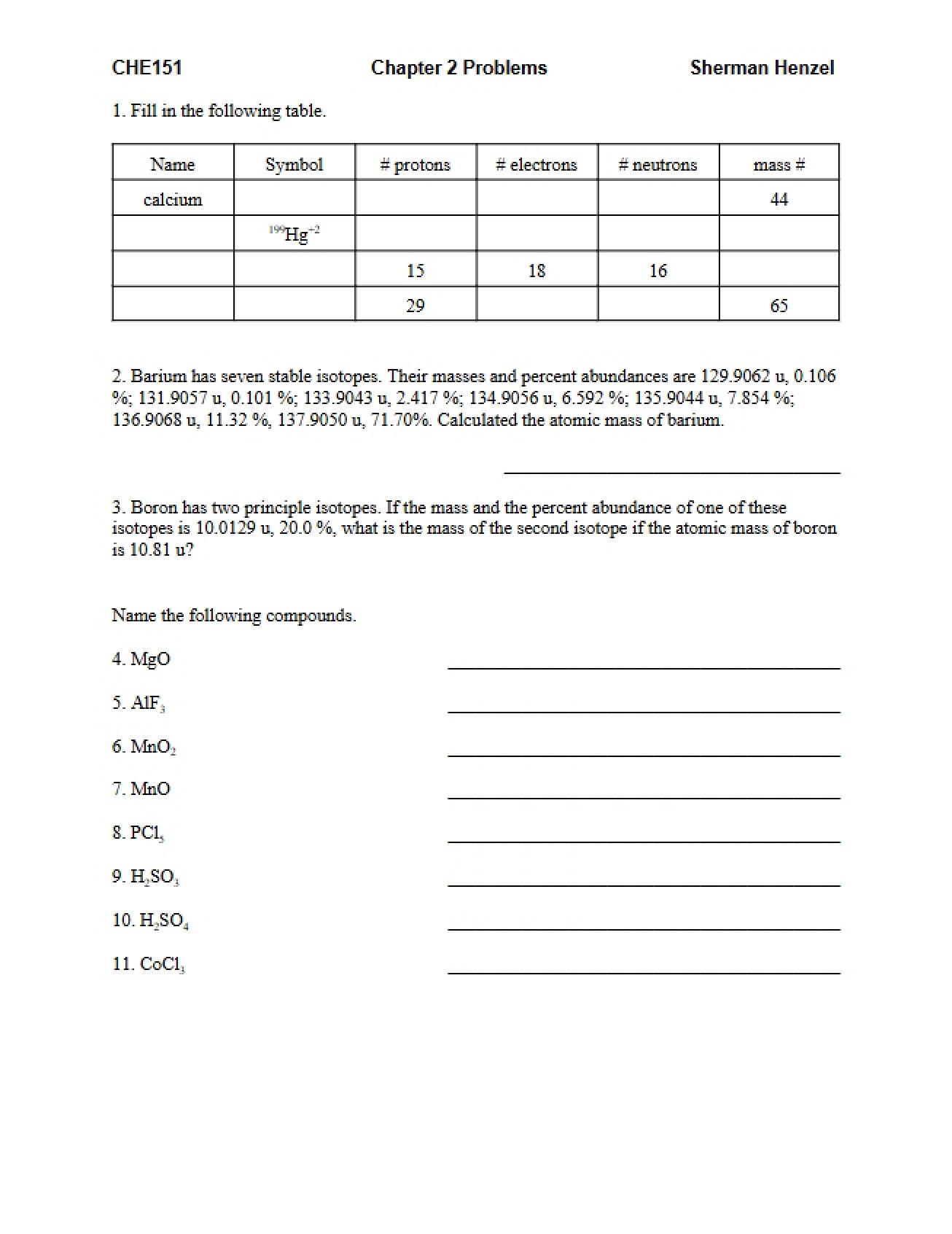 Problems for Chapter 2