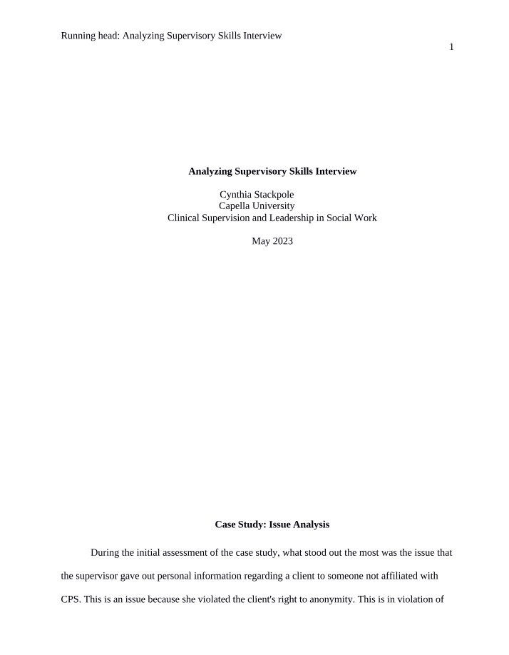 Ethics in Supervision - A Case Study