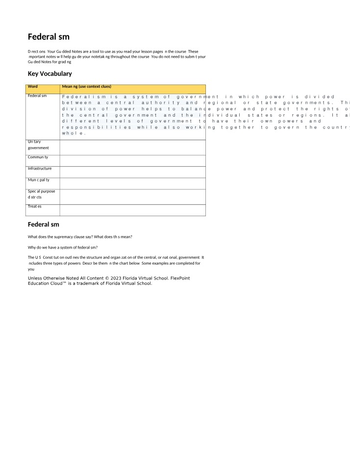 Guided Notes - Federalism