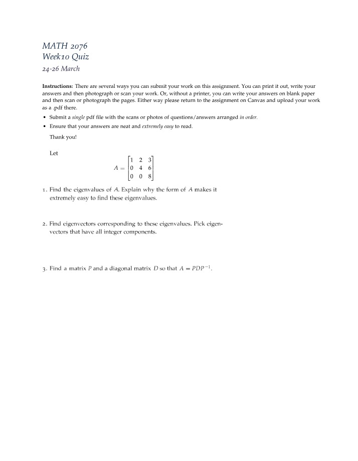 Week 10 Quiz - MATH 2076