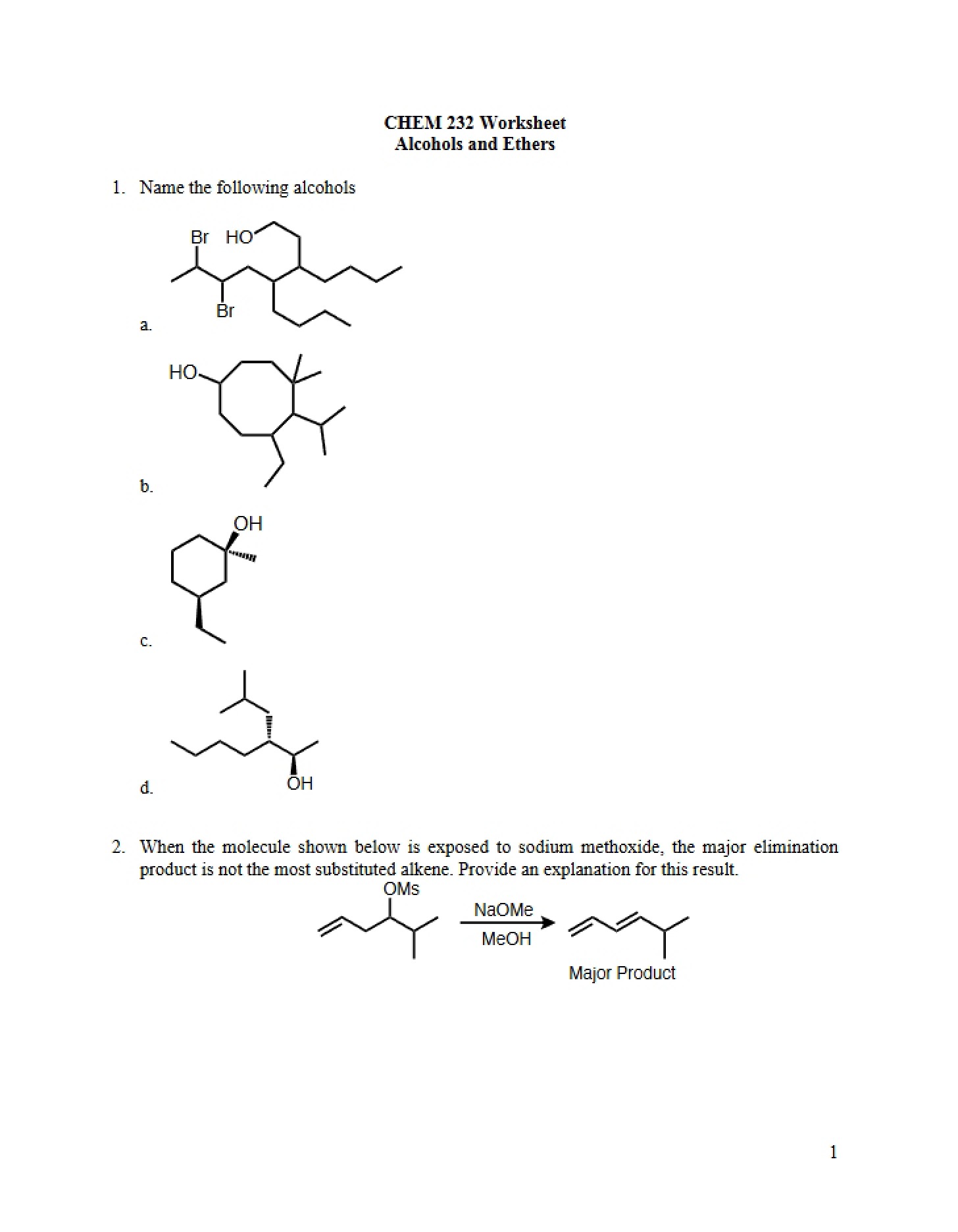 Ethers and Alcohols Worksheet 17