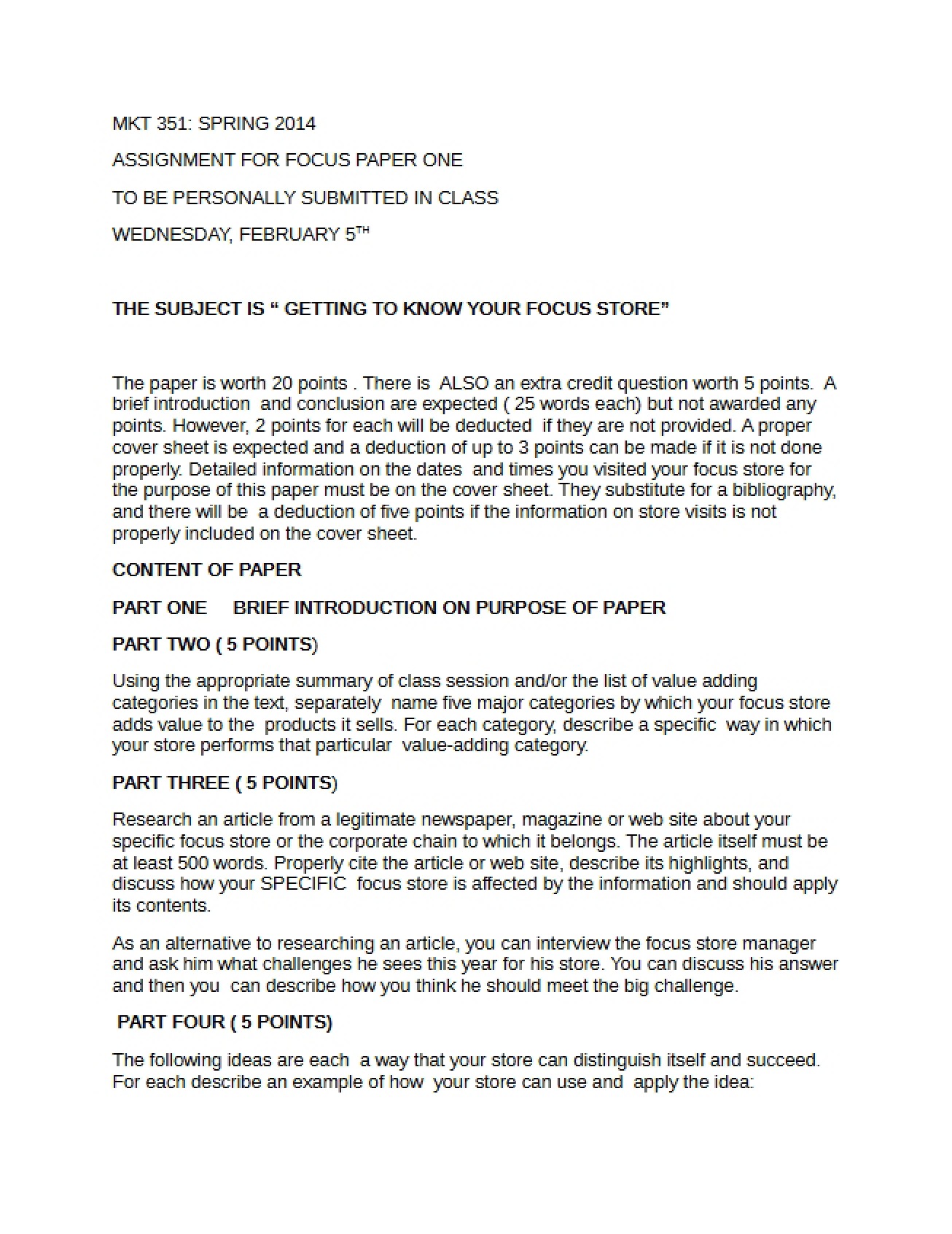 Focus Paper One Assignment