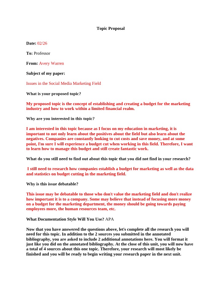 Outline for Proposal