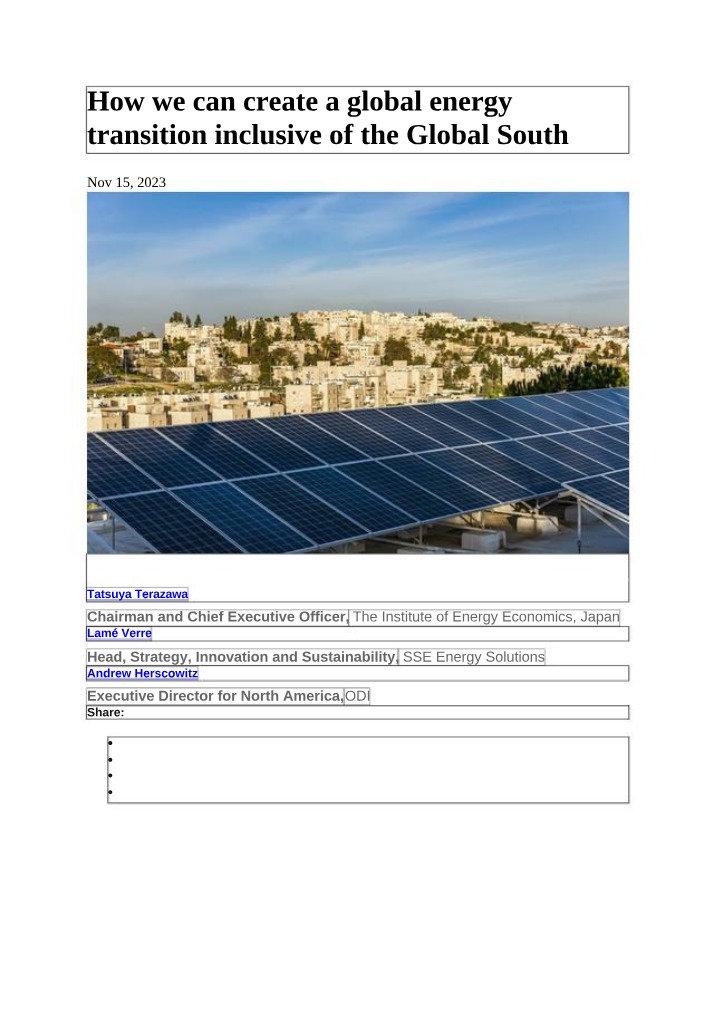 Creating a Global Energy Transition Inclusive of the Global South