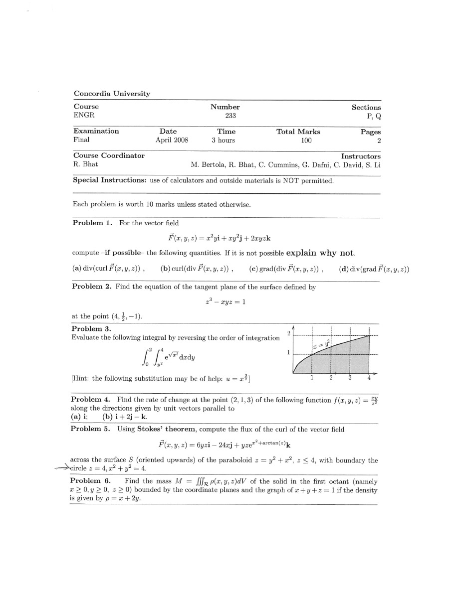 April 2008 Final Exam for ENGR 233