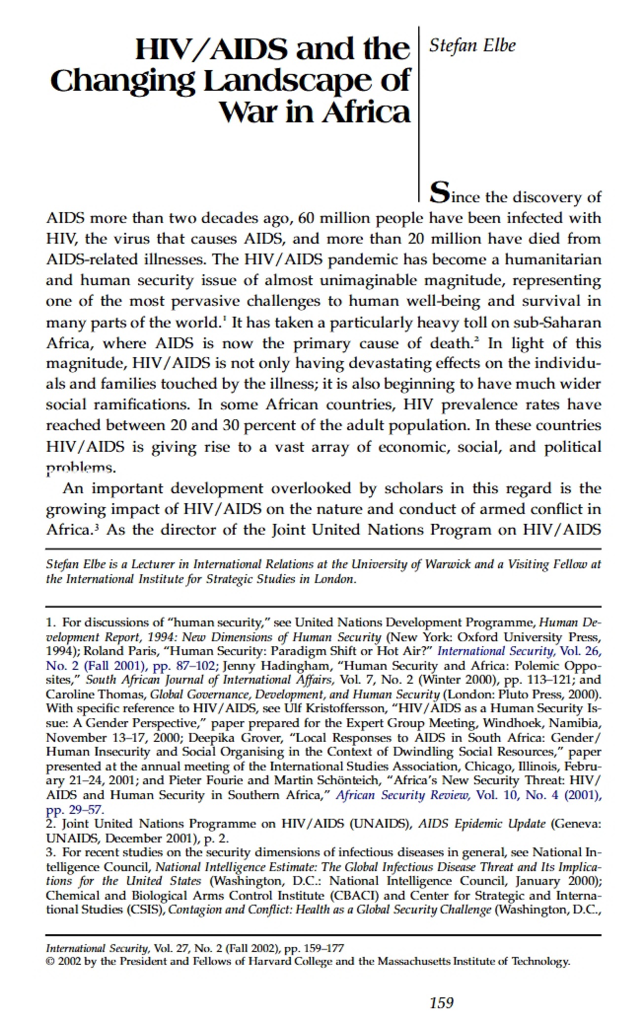 War in Africa The Changing Landscape of HIV and AIDS