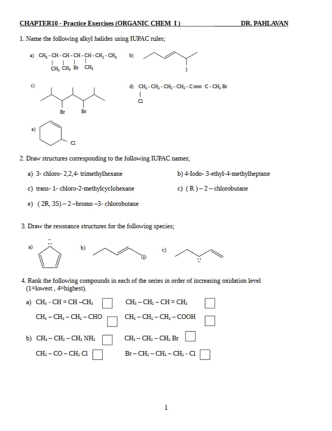 Application Problems for Organic Chemistry