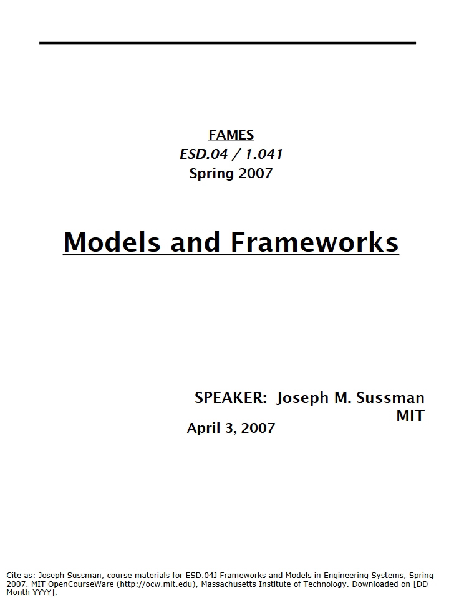 Modeling Frameworks