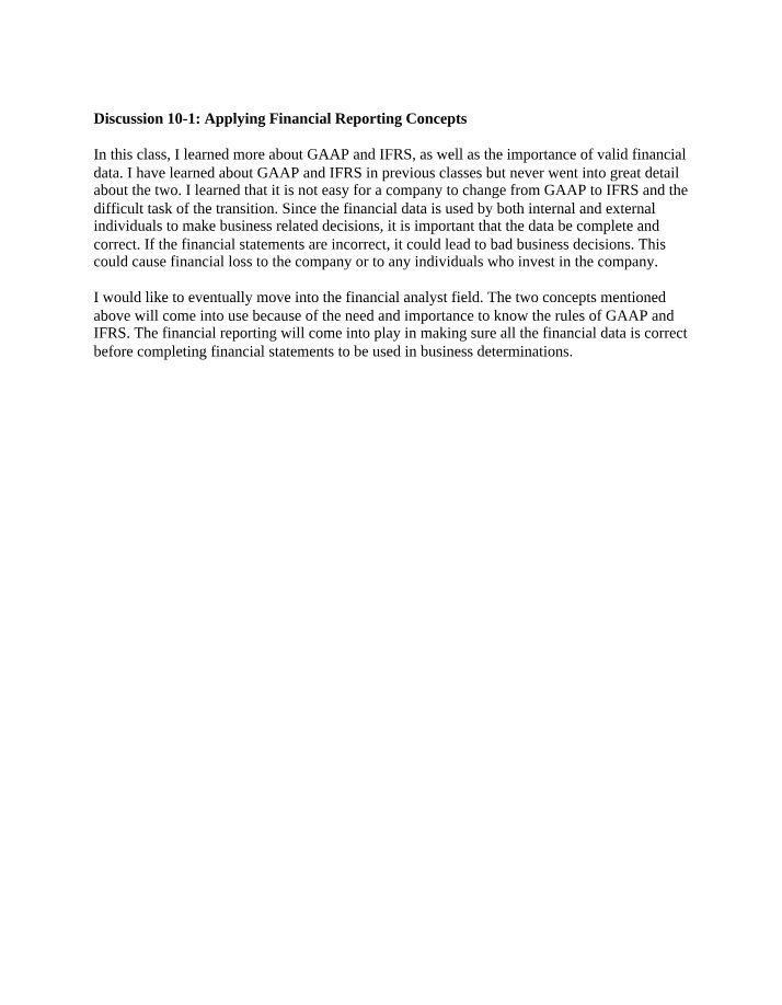 Applying Financial Reporting Concepts - Discussion 10-1