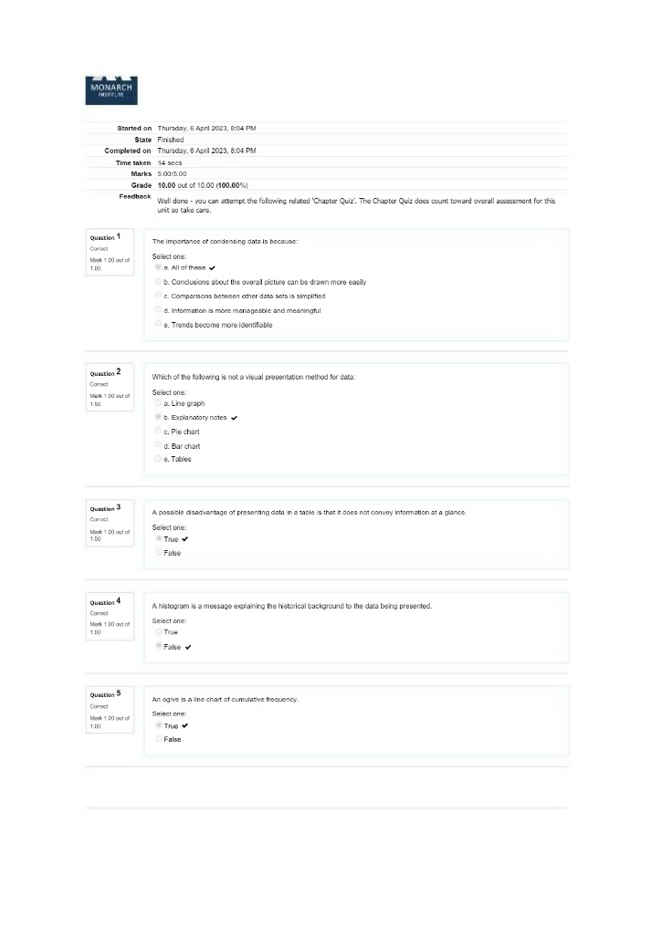 Quiz on the Importance of Condensing Data