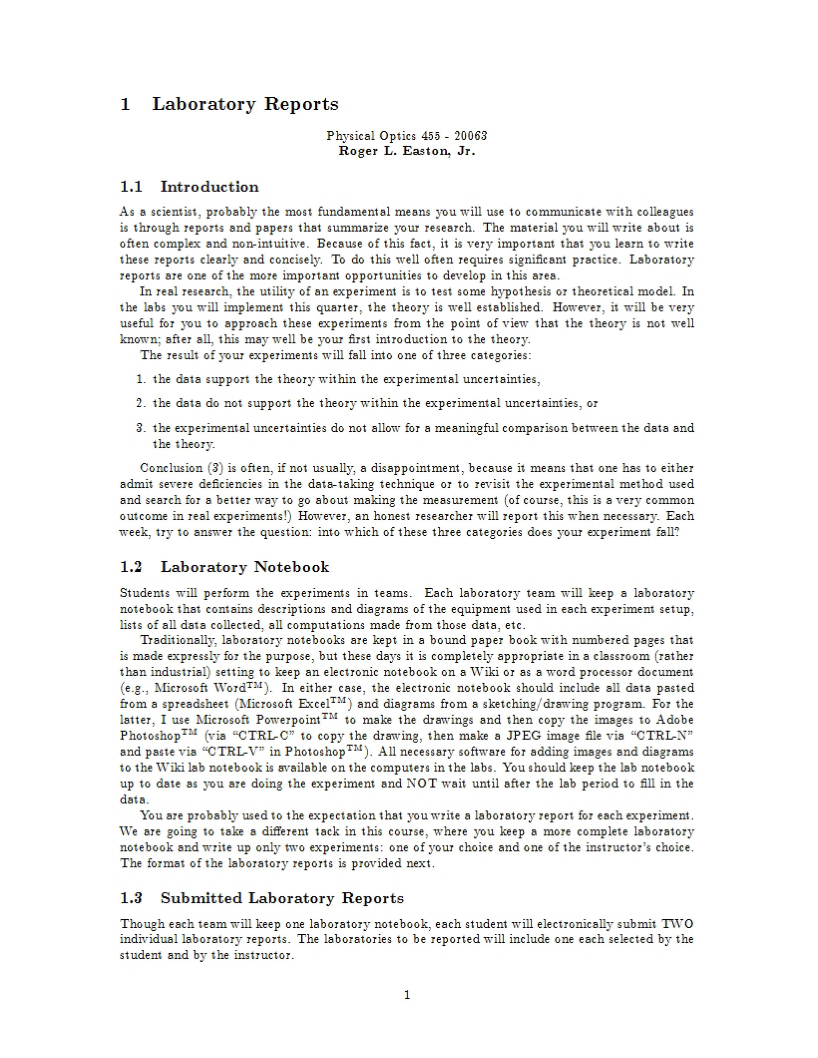 Reports for Laboratory