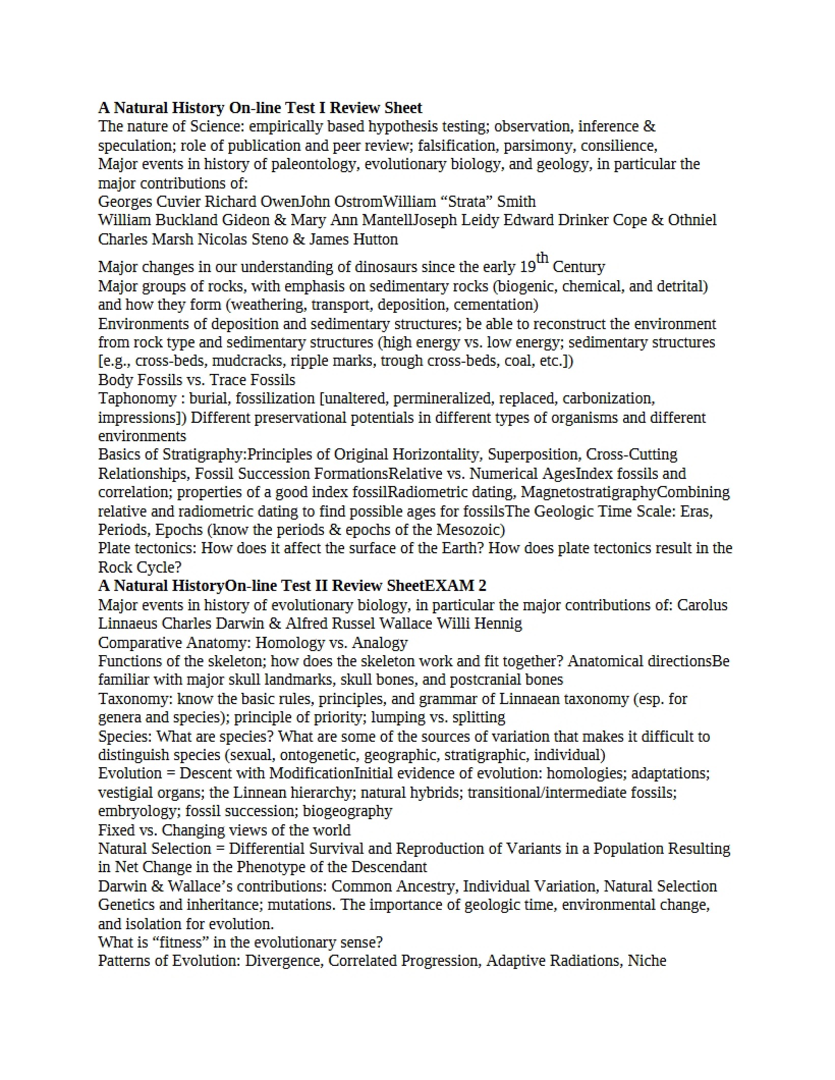 Review Sheet for Test 1