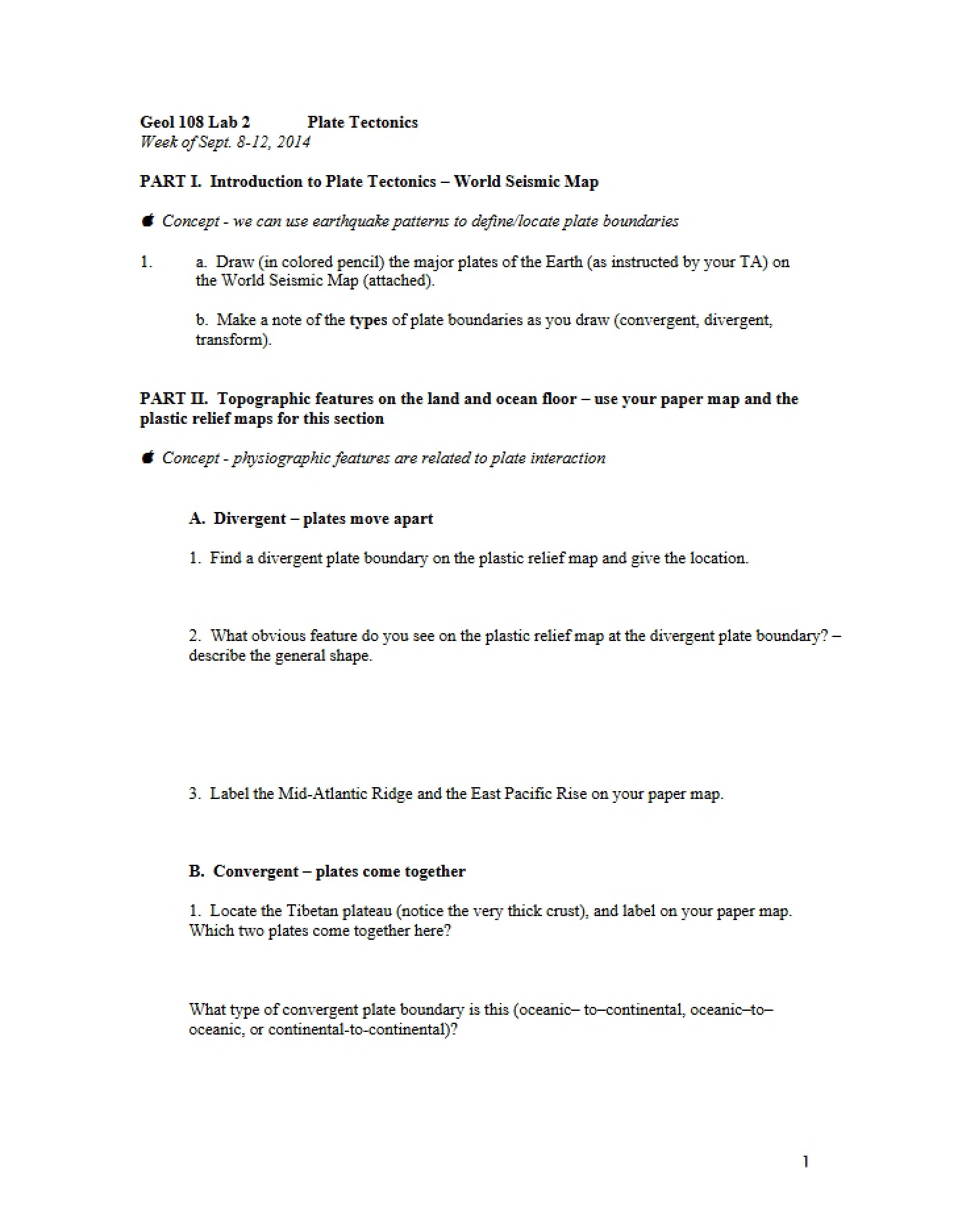 Plate Tectonics Laboratory Two