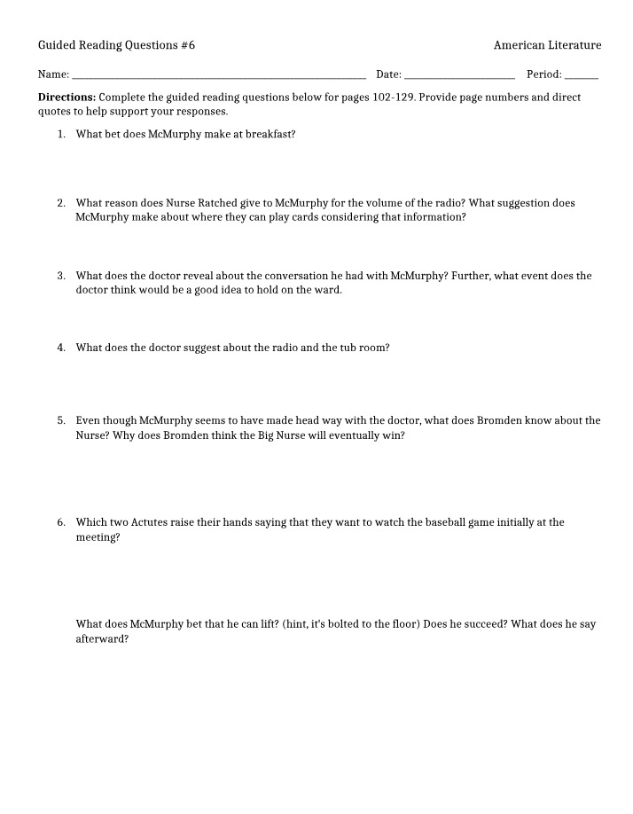 Questions for Guided Reading #6