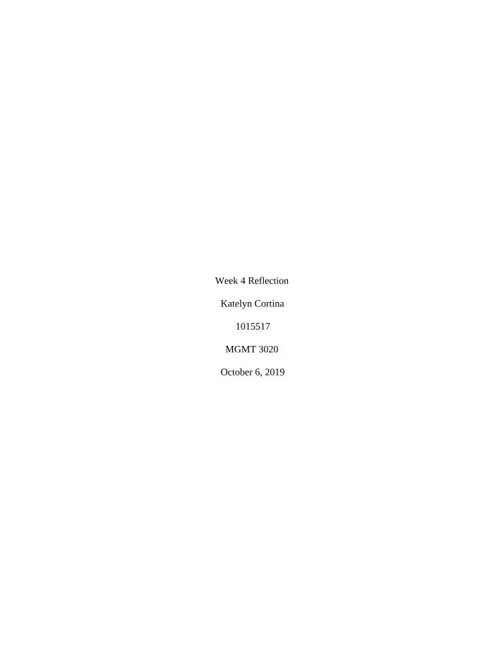 Reflection for Week 4