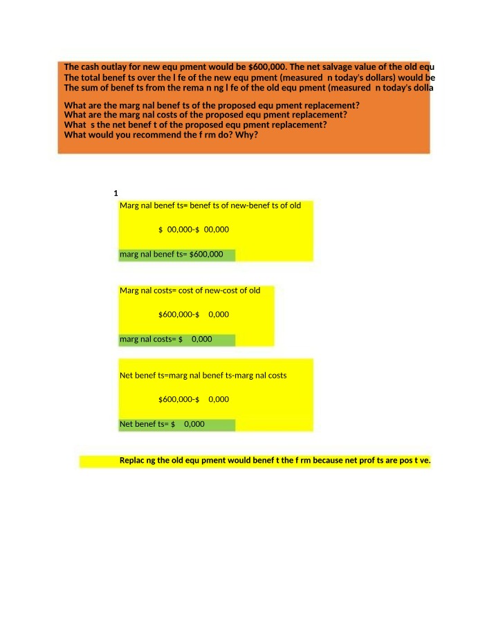 Marginal Benefits and Costs of Equipment Calculation