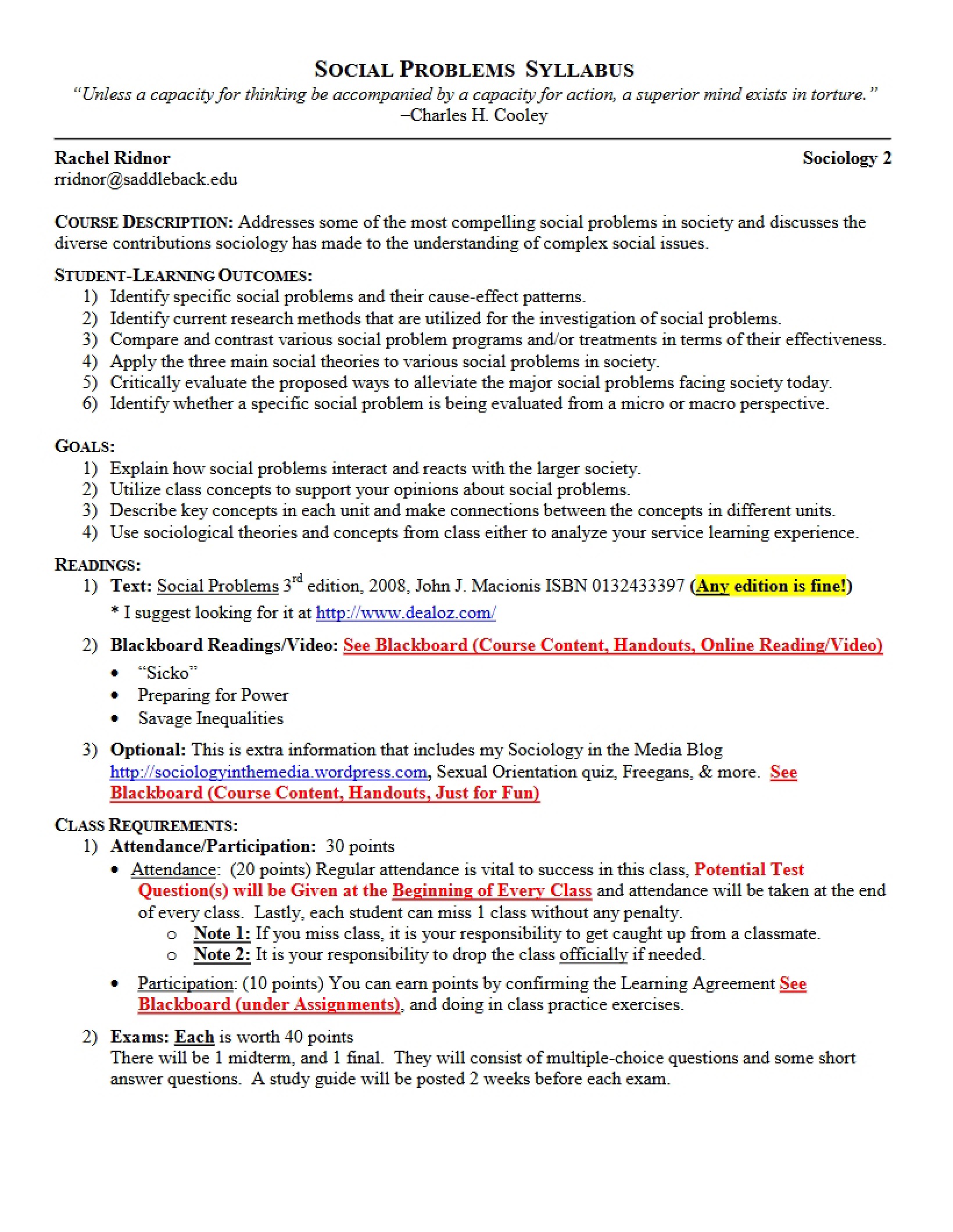 Social Problems Syllabus