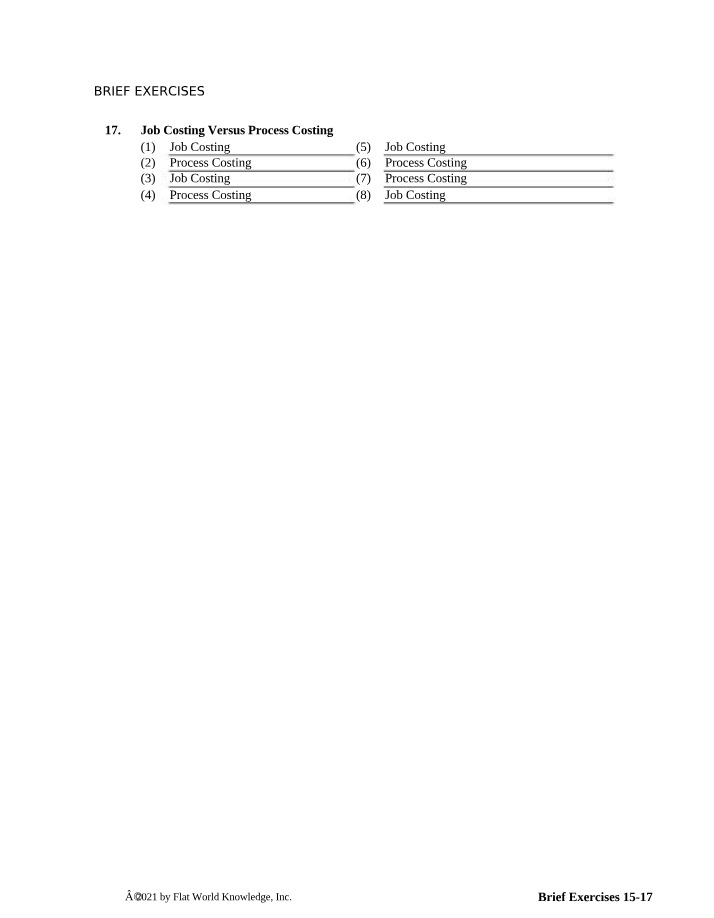 Job Costing vs Process Costing - Income Statement Exercises
