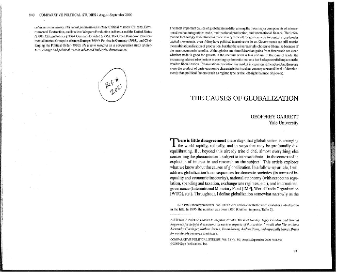 Examination of the Causes of Globalization
