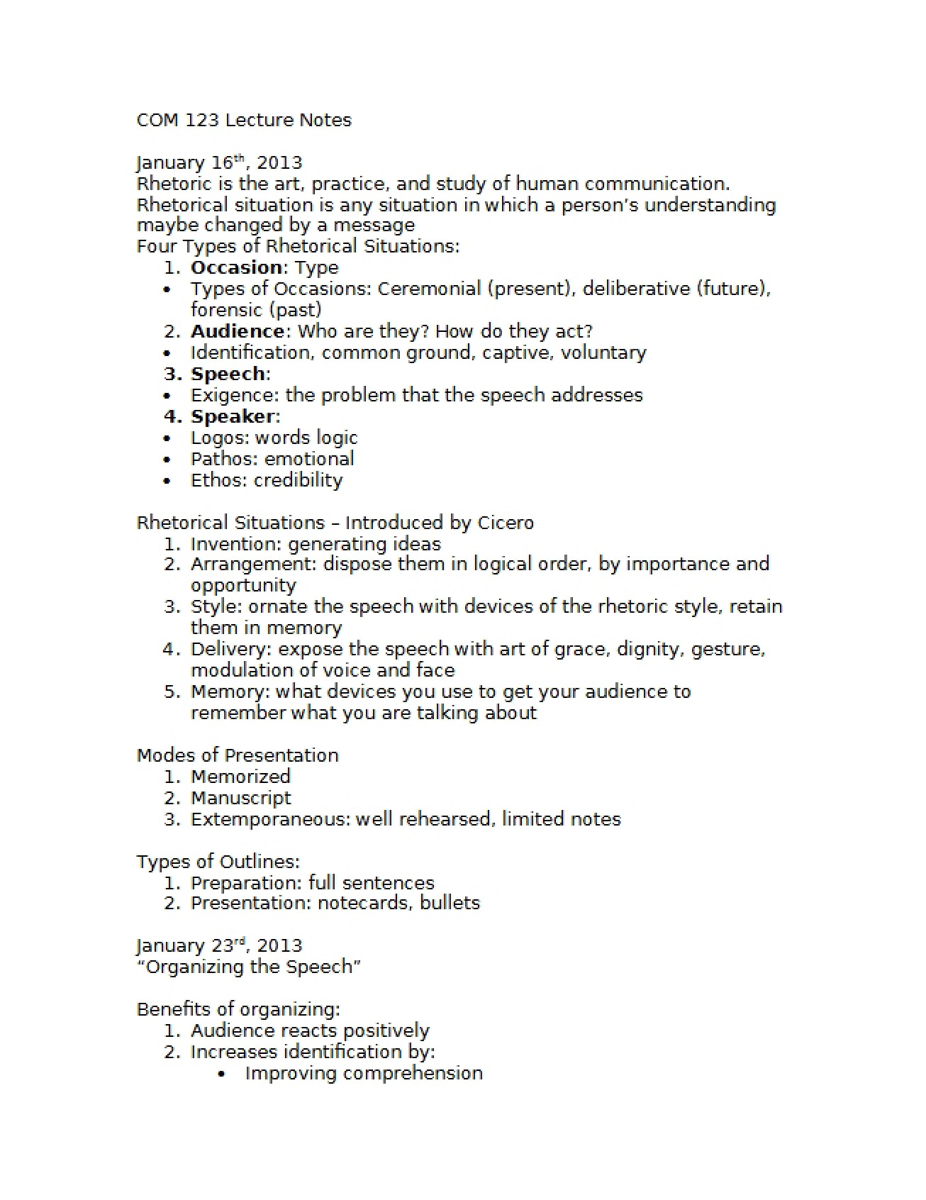 Public Speaking Lecture Notes