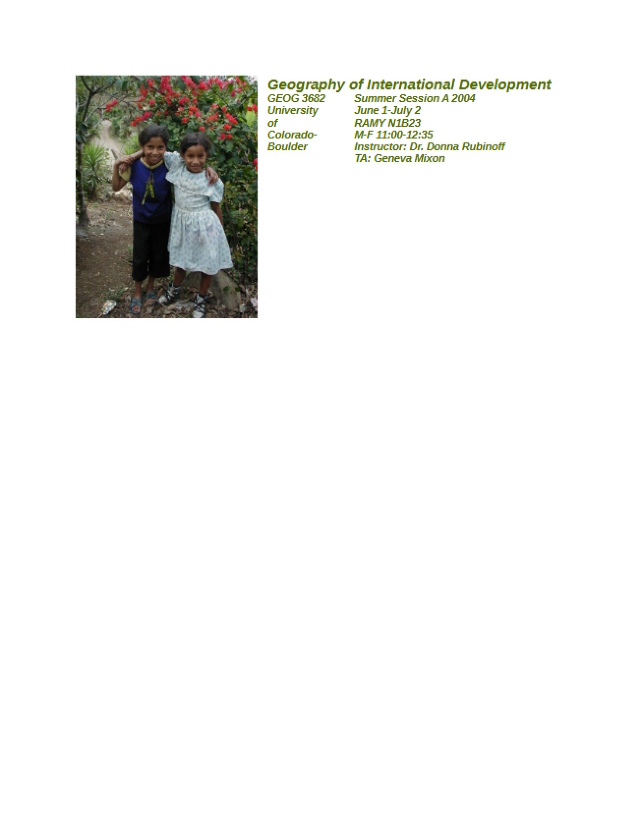 Course Syllabus for Geography of International Development