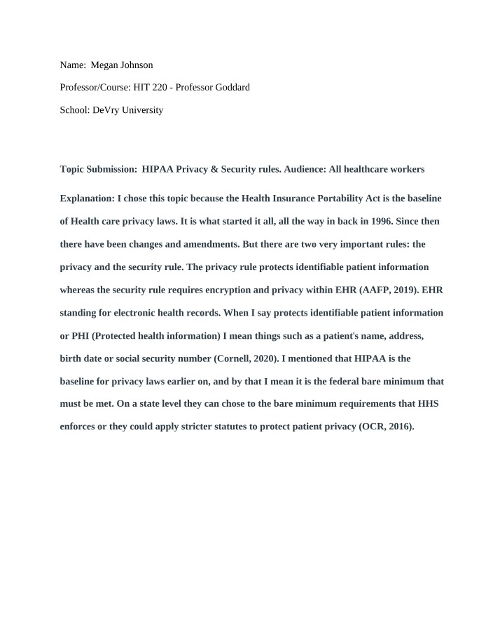 Privacy and Security Rules for HIPAA