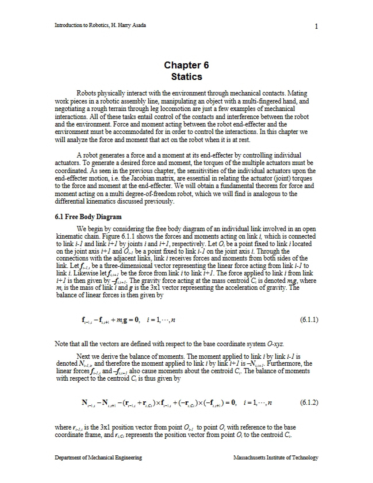 Statics in Robotics