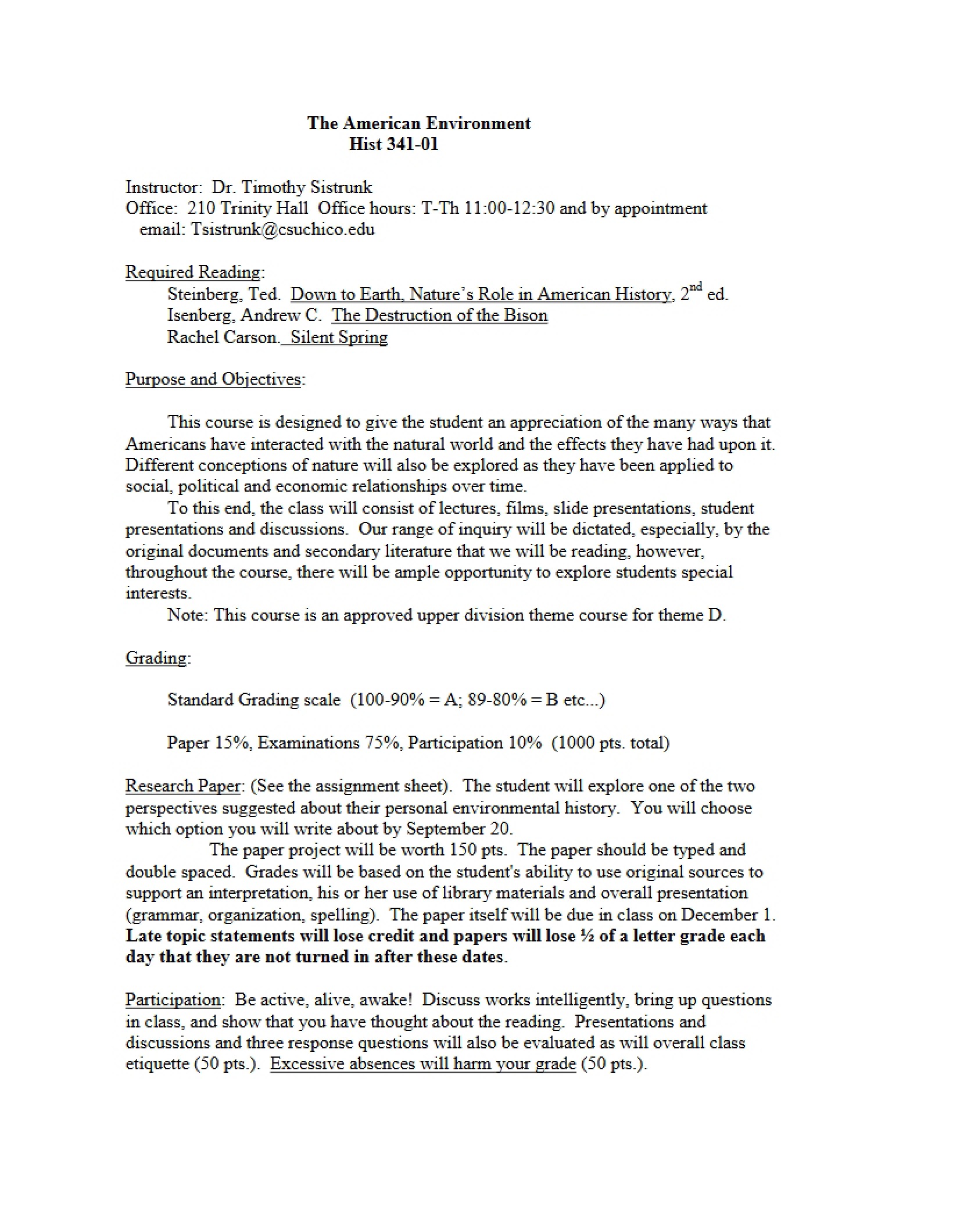 Syllabus American Environment