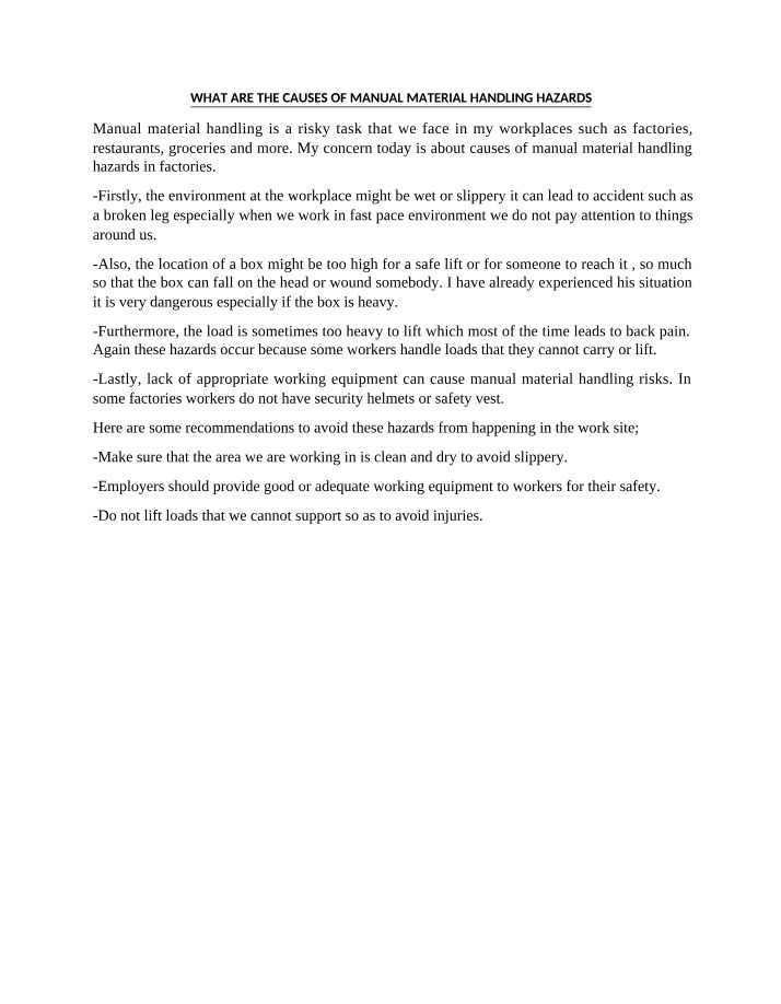 Manual Material Handling - Hazard Causes