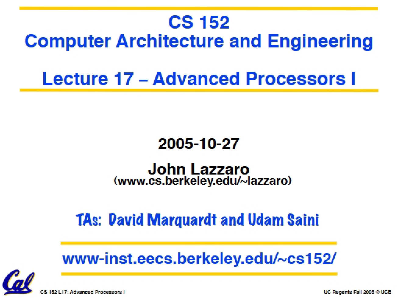 Superscalars Advanced Out-of-Order - Computer Architecture and Engineering