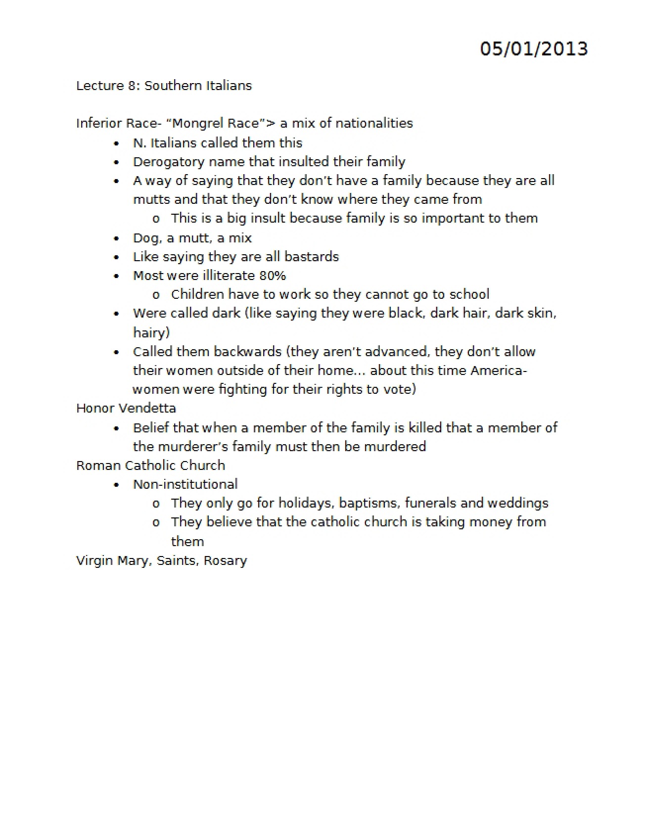 Southern Italians (Lecture 8)