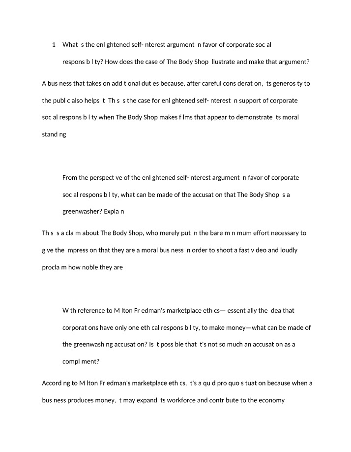Questions on Corporate Social Responsibility at The Body Shop