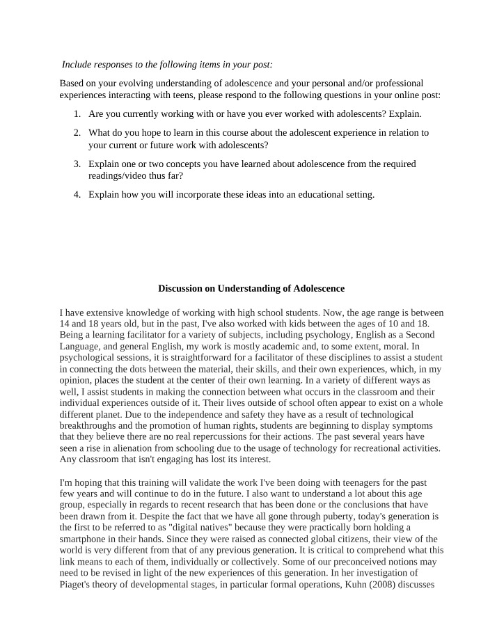 Working with Teens - Understanding Adolescence