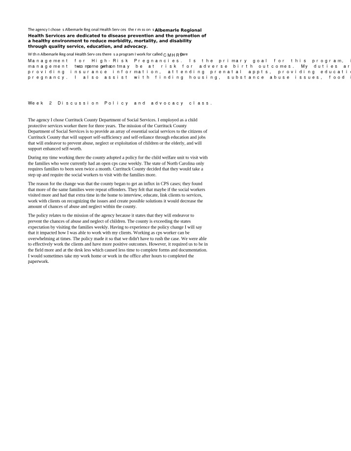 Missions and Policies for Health and Social Services Programs