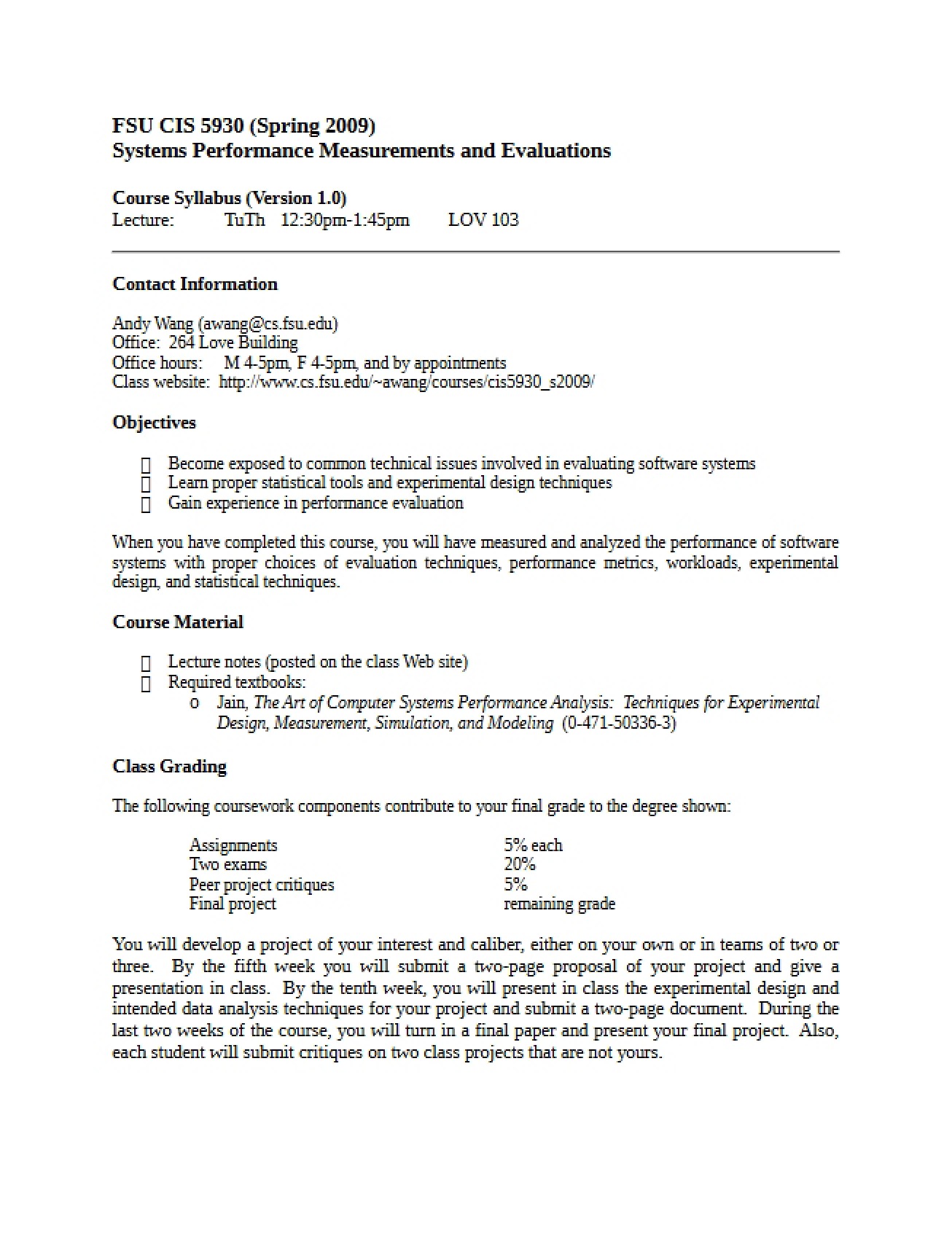 Syllabus Overview from Lecture One