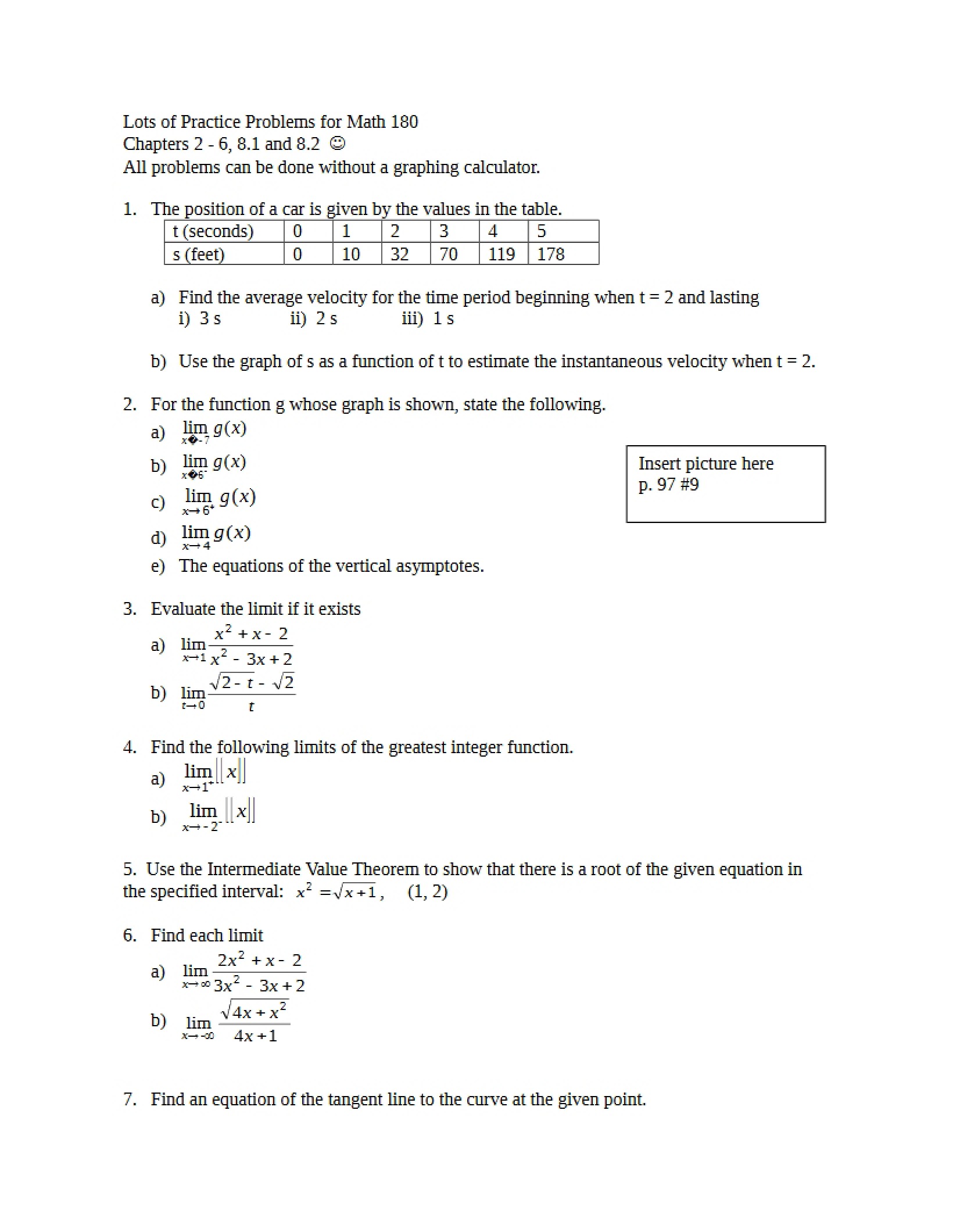 Extensive Calculus I Exercises