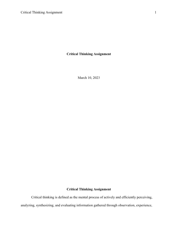 Assignment for Critical Thinking