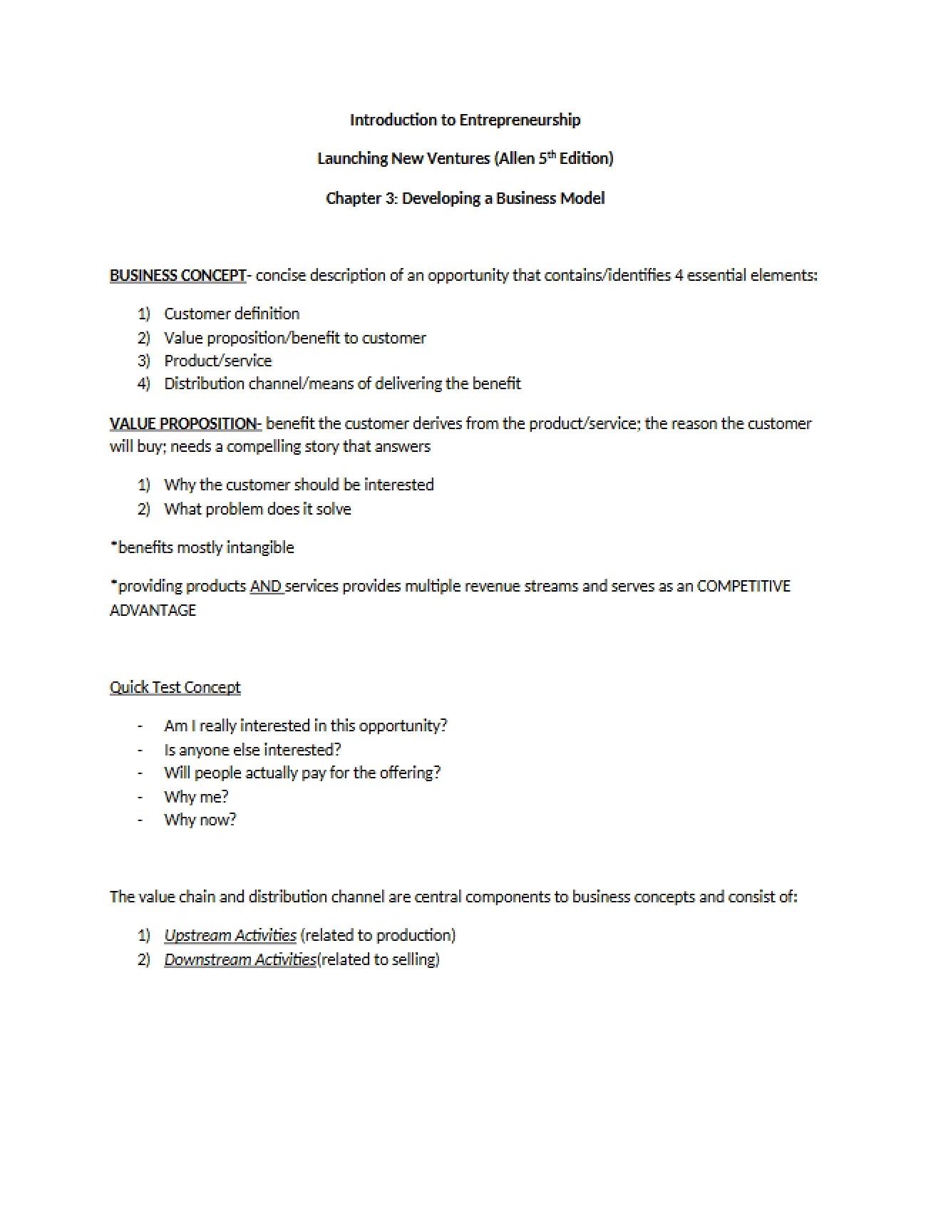 Developing Business Models (Ch 3)