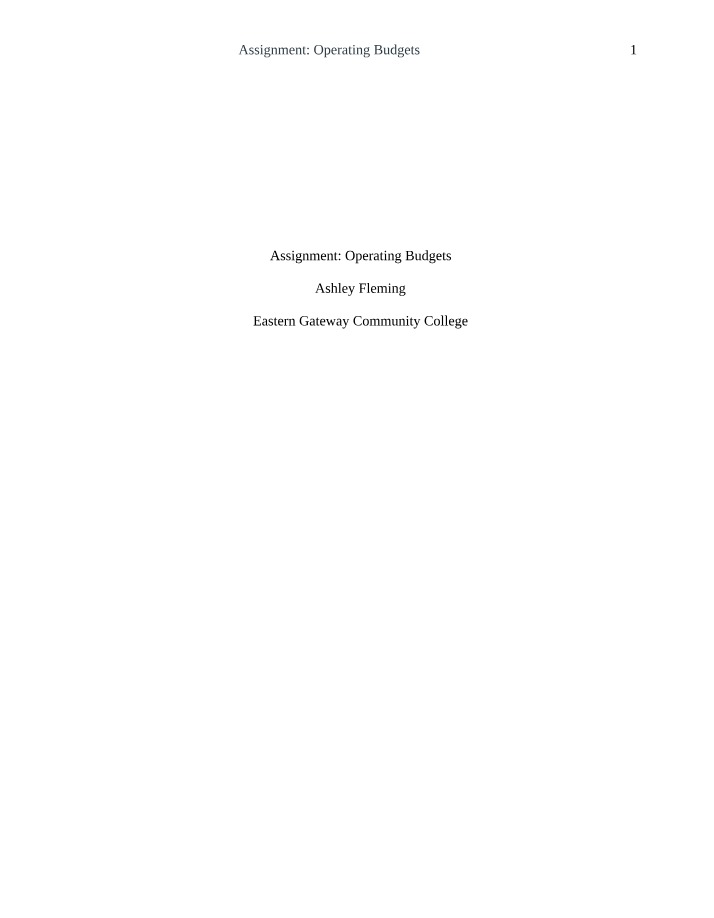 Operating Budgets Assignment