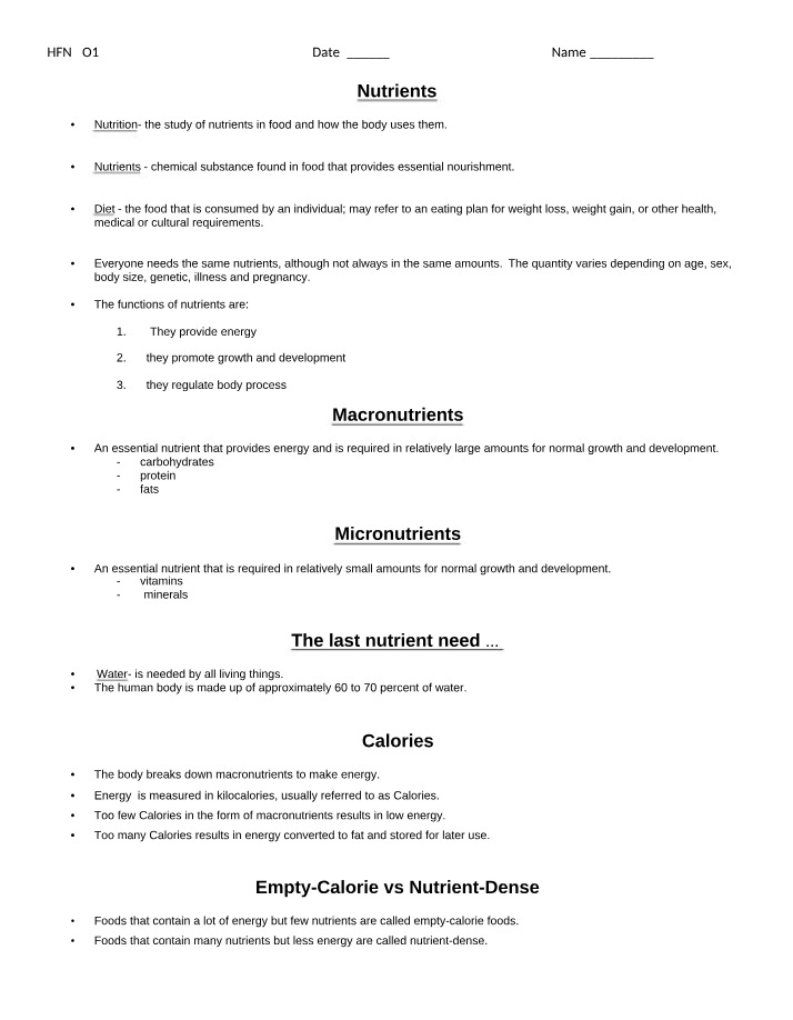 Digestion and Nutrients Notes